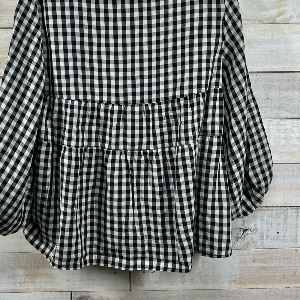 Max Studio Top Womens Small Black White Gingham Babydoll Milkmaid Ruffle NWT New - Picture 3 of 12
